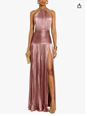 NWOT Pink Sleeveless Halter Pleated Shiny Dress Size S